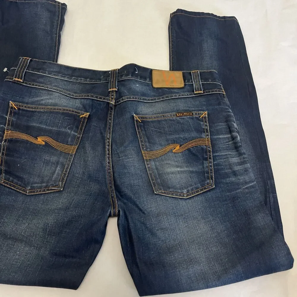NUDIE JEANS Men's Big Bengt Jeans Nordic Ice Blue Cotton Button Fly Size 36x32